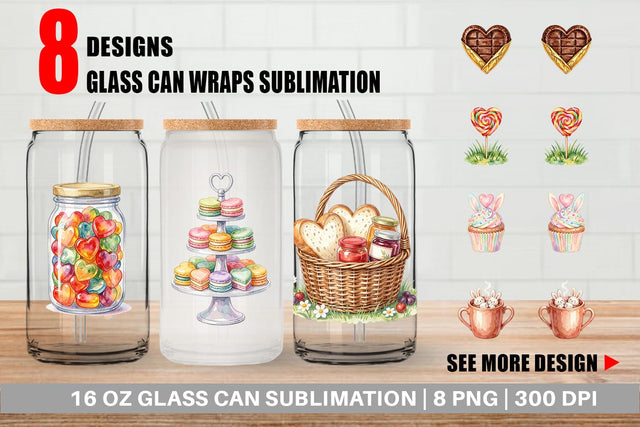 Glass Can Watercolor Sweet Easter Heart Treats Sublimation artnoy 