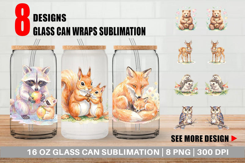 Glass Can Watercolor Sweet Forest Motherhood Sublimation artnoy 