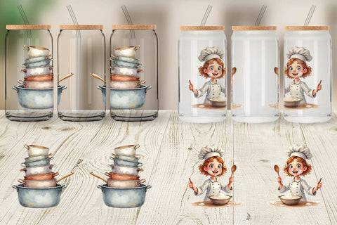 Glass Can Watercolor Thanksgiving Kitchen Chaos Sublimation artnoy 