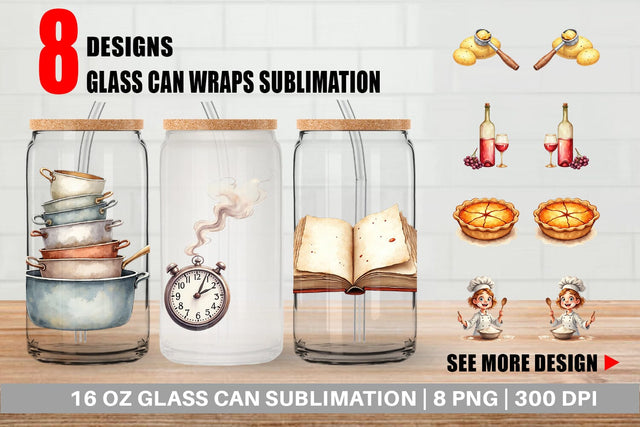 Glass Can Watercolor Thanksgiving Kitchen Chaos Sublimation artnoy 