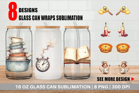 Glass Can Watercolor Thanksgiving Kitchen Chaos Sublimation artnoy 