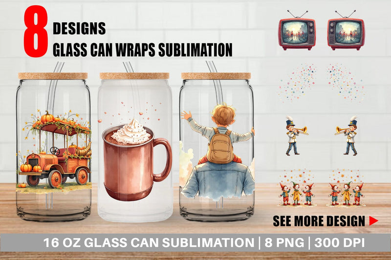 Glass Can Watercolor Thanksgiving Parade Sublimation artnoy 