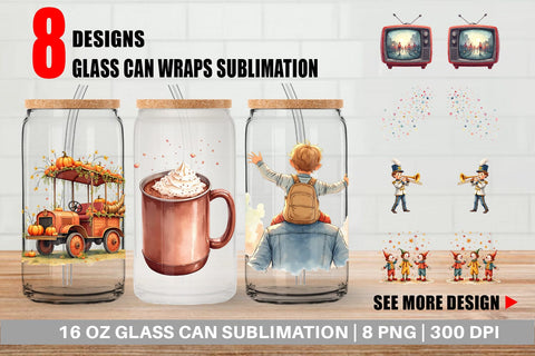 Glass Can Watercolor Thanksgiving Parade Sublimation artnoy 