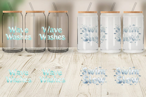Glass Can Watercolor Tidal Fluid Blue Affirmations Sublimation artnoy 