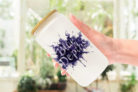 Glass Can Watercolor Tidal Fluid Blue Affirmations Sublimation artnoy 