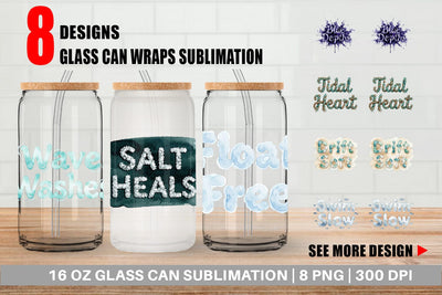 Glass Can Watercolor Tidal Fluid Blue Affirmations Sublimation artnoy 