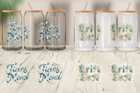 Glass Can Watercolor Tidal Fluid Blue Affirmations Sublimation artnoy 