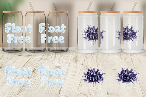 Glass Can Watercolor Tidal Fluid Blue Affirmations Sublimation artnoy 