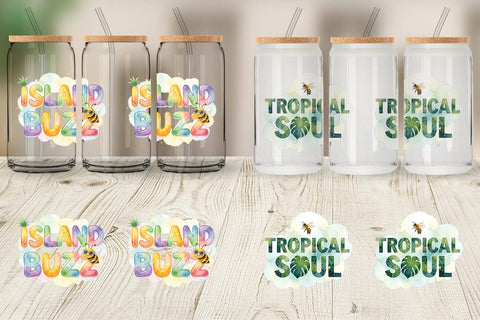 Glass Can Watercolor Tropical Aloha Bee Quotes Sublimation artnoy 