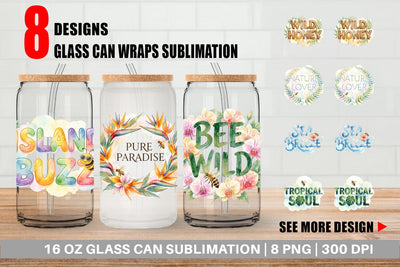 Glass Can Watercolor Tropical Aloha Bee Quotes Sublimation artnoy 