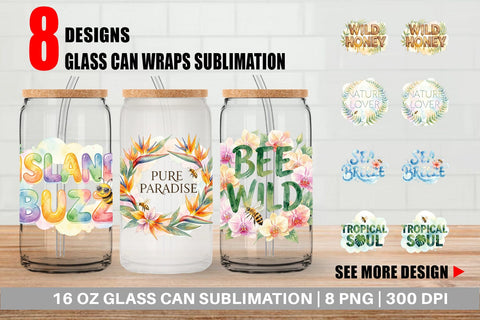 Glass Can Watercolor Tropical Aloha Bee Quotes Sublimation artnoy 