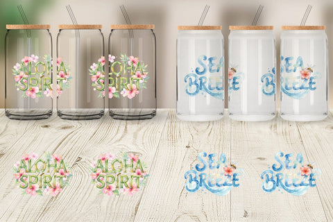 Glass Can Watercolor Tropical Aloha Bee Quotes Sublimation artnoy 