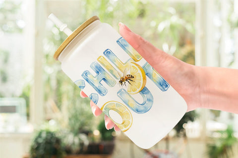 Glass Can Watercolor Tropical Summer Bee Vacation Quotes Sublimation artnoy 