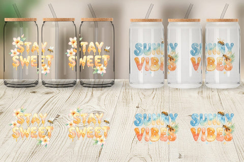Glass Can Watercolor Tropical Sunshine Bee Quotes Sublimation artnoy 