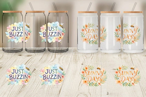 Glass Can Watercolor Tropical Sunshine Bee Quotes Sublimation artnoy 