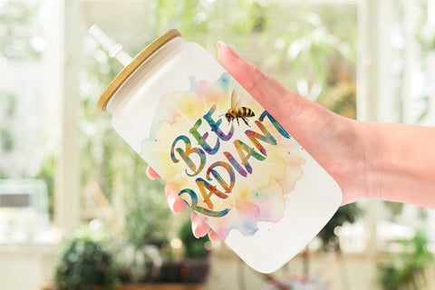Glass Can Watercolor Tropical Sunshine Bee Quotes Sublimation artnoy 