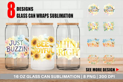 Glass Can Watercolor Tropical Sunshine Bee Quotes Sublimation artnoy 
