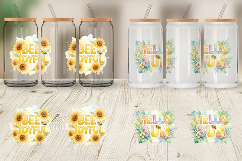 Glass Can Watercolor Tropical Sunshine Bee Quotes Sublimation artnoy 