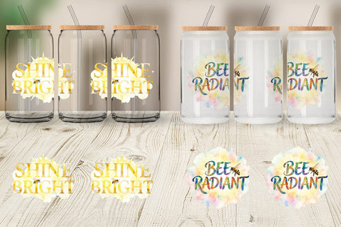 Glass Can Watercolor Tropical Sunshine Bee Quotes Sublimation artnoy 