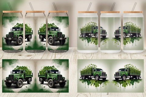 Glass Can Watercolor Truck Shamrocks Sublimation artnoy 