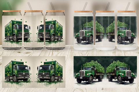 Glass Can Watercolor Truck Shamrocks Sublimation artnoy 