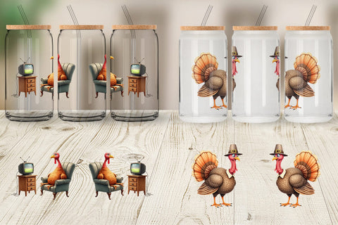 Glass Can Watercolor Turkey Day Off Sublimation artnoy 