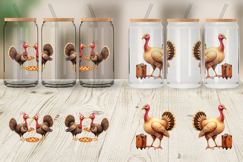 Glass Can Watercolor Turkey Day Off Sublimation artnoy 