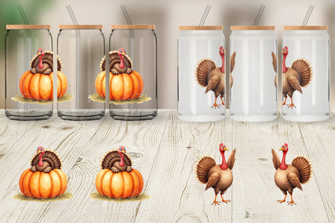 Glass Can Watercolor Turkey Day Off Sublimation artnoy 