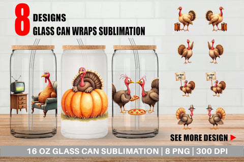 Glass Can Watercolor Turkey Day Off Sublimation artnoy 