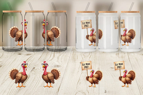 Glass Can Watercolor Turkey Day Off Sublimation artnoy 