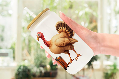 Glass Can Watercolor Turkey Day Off Sublimation artnoy 