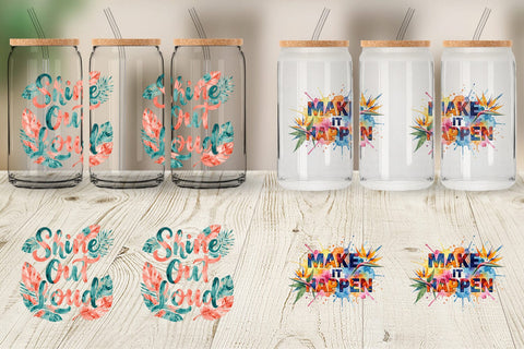 Glass Can Watercolor Vibrant Tropical Growth Quote Sublimation artnoy 