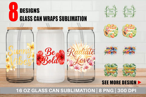Glass Can Watercolor Vibrant Tropical Growth Quote Sublimation artnoy 