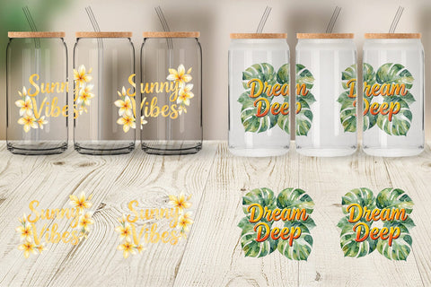 Glass Can Watercolor Vibrant Tropical Growth Quote Sublimation artnoy 