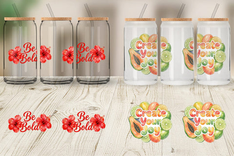 Glass Can Watercolor Vibrant Tropical Growth Quote Sublimation artnoy 