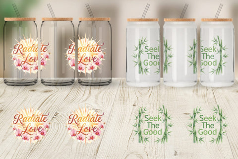Glass Can Watercolor Vibrant Tropical Growth Quote Sublimation artnoy 