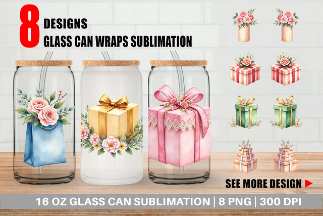 Glass Can Watercolor Vintage Christmas Gifts Sublimation artnoy 
