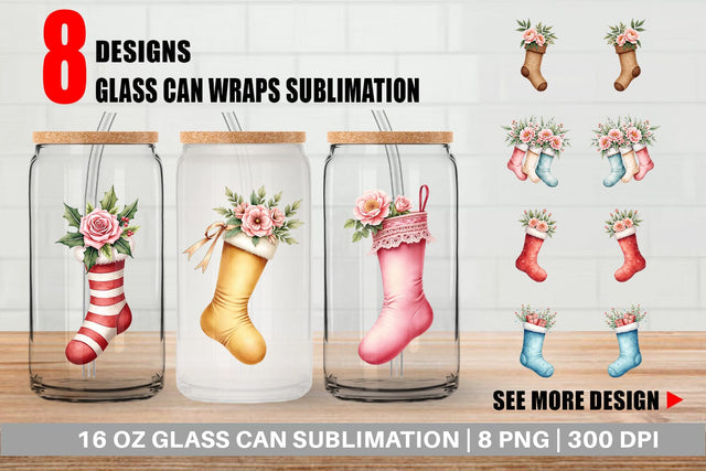 Glass Can Watercolor Vintage Christmas Stockings Sublimation artnoy 