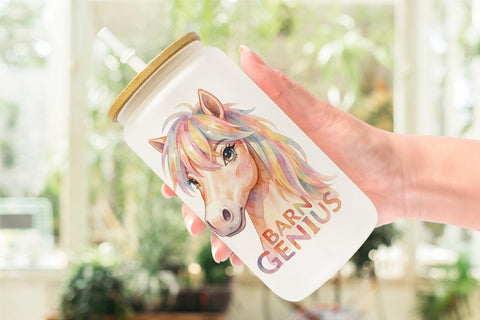 Glass Can Watercolor Wacky Barnyard Animal Quotes Sublimation artnoy 