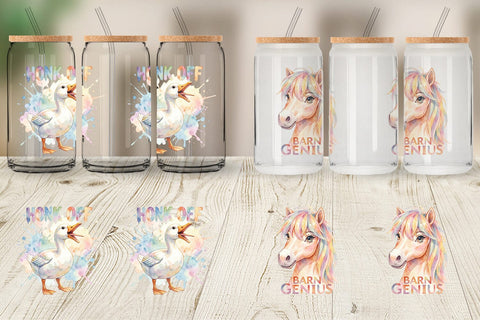 Glass Can Watercolor Wacky Barnyard Animal Quotes Sublimation artnoy 