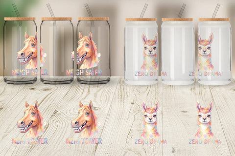 Glass Can Watercolor Wacky Barnyard Animal Quotes Sublimation artnoy 