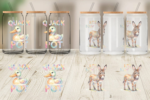 Glass Can Watercolor Wacky Barnyard Animal Quotes Sublimation artnoy 