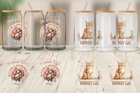Glass Can Watercolor Wacky Barnyard Animal Quotes Sublimation artnoy 