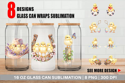Glass Can Watercolor Western Chick And Duckling Art Sublimation artnoy 
