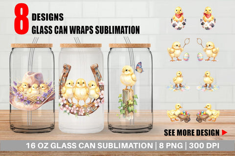 Glass Can Watercolor Western Chick And Duckling Art Sublimation artnoy 
