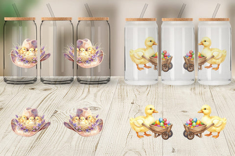 Glass Can Watercolor Western Chick And Duckling Art Sublimation artnoy 