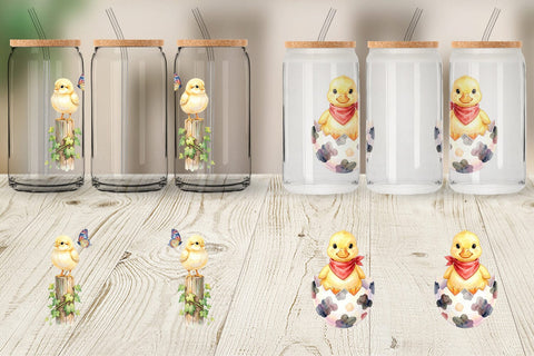 Glass Can Watercolor Western Chick And Duckling Art Sublimation artnoy 