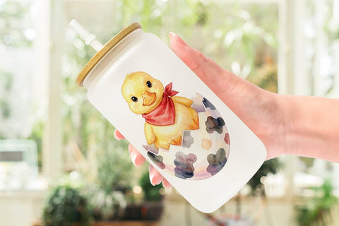 Glass Can Watercolor Western Chick And Duckling Art Sublimation artnoy 