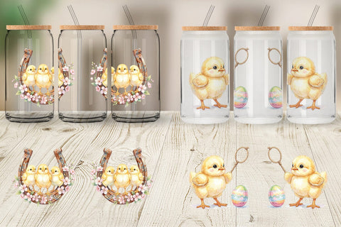Glass Can Watercolor Western Chick And Duckling Art Sublimation artnoy 