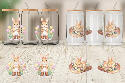 Glass Can Watercolor Western Cowboy Bunny Easter Sublimation artnoy 